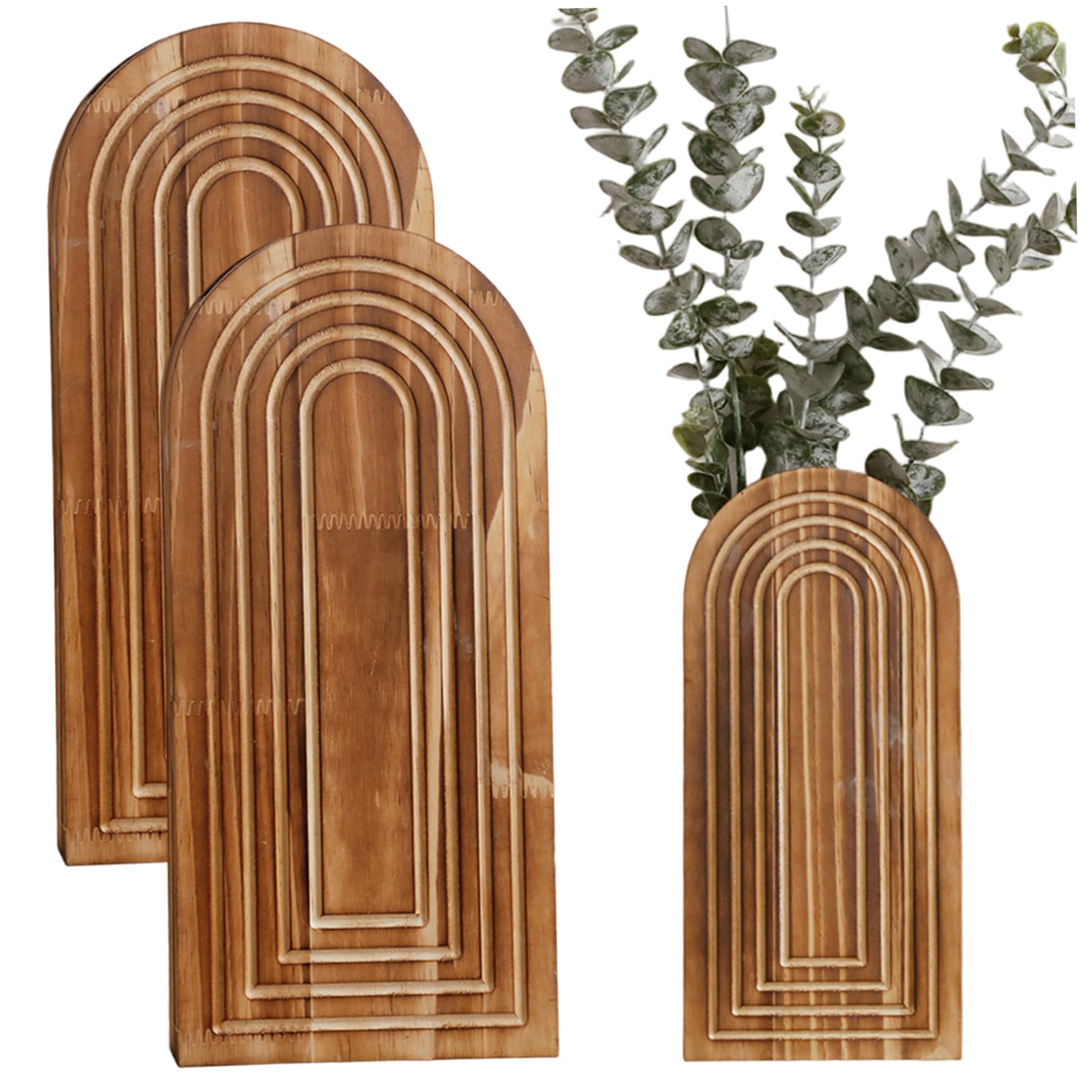 Jardinière murale en bois marron clair naturel au design en arc épuré