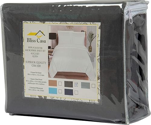 Miniatura 7 de Bliss Casa Juego de sábanas King (4 piezas)  Sábanas y fundas de almohada de microfibra cepillada  Resistente a las arrugas y a la decoloración.