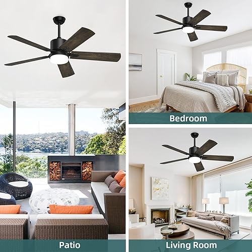 Miniatura 7 de Obabala Ceiling Fans with Lights and Remote, Outdoor Black Fan with Lights for Patio Farmhouse Bedroom52 Inch