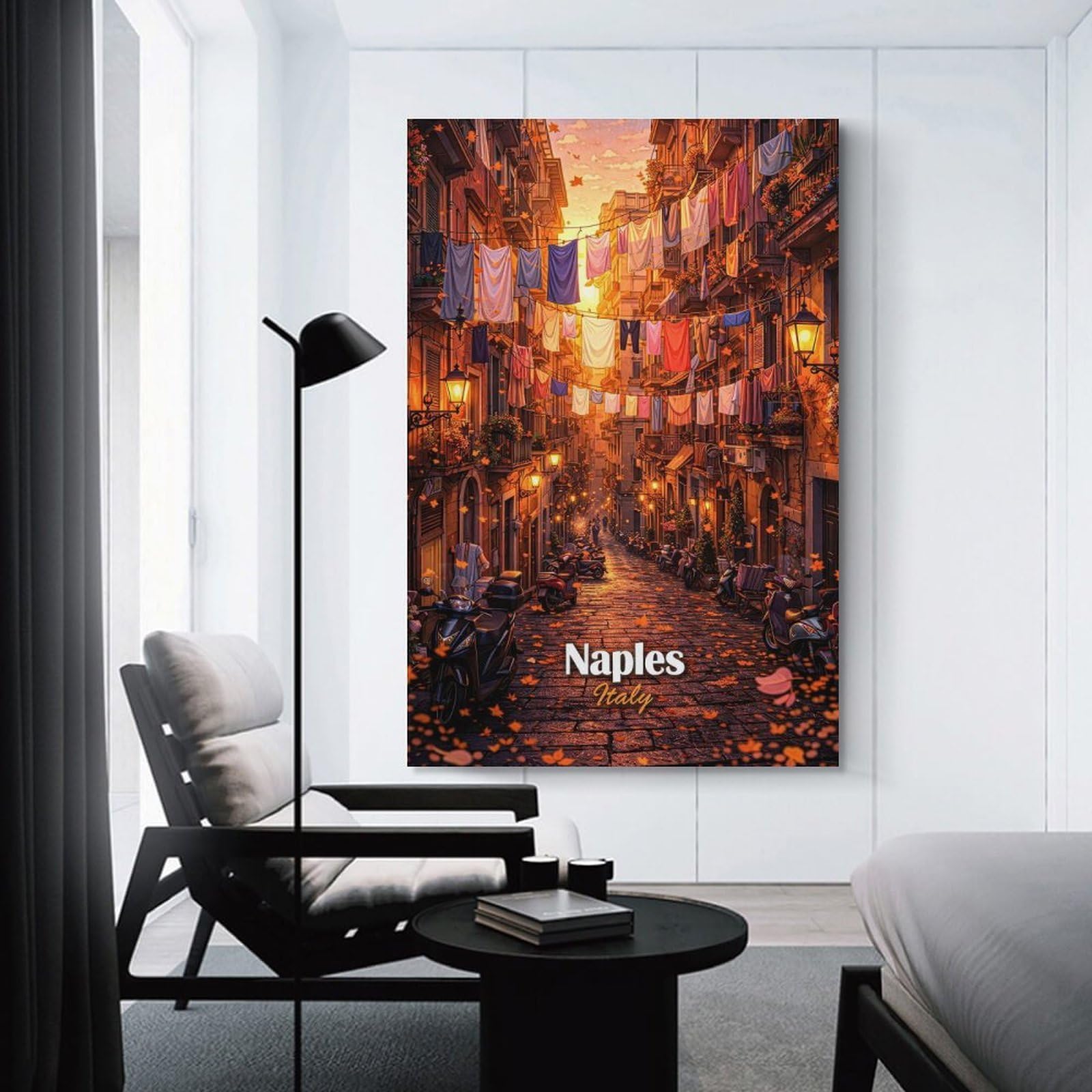 Junmoney Decorative Canvas Print Naples Italy Street Scene, 08x12inch(20x30cm), for New Homes, Bedrooms Or Workspaces, Thoughtful Wall Decor for Art Lovers