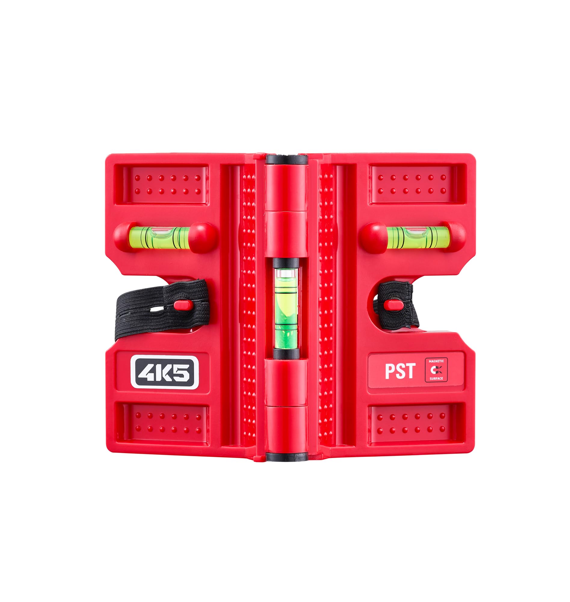 4K5 Magnetic Post Spirit Level, PST, 2 Horizental and 1 Vertical Level Levels, 4 Strong Magnets & 15° Click Lock for Posts, Pipes and Poles