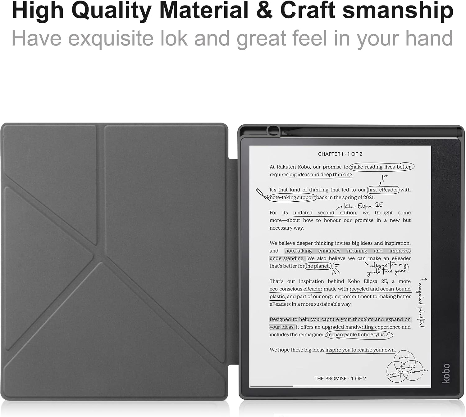Slimshell Case for Kobo Elipsa 2E 10.3" 2023 Released, Origami Standing Lightweight PU Leather Stand Smart Cover with Auto Sleep Wake Feature for Kobo Elipsa 2E 10.3 inch with Pen Holder (Dark Green)