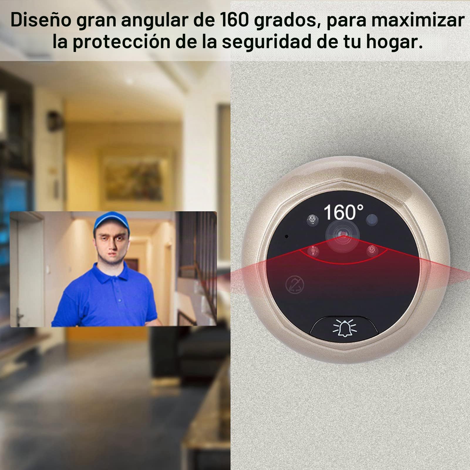 Timbre de Video 2.4 Pulgadas 1080P Timbre eléctrico Inteligente TFT Mirilla Digital Vista Nocturna infrarroja Visor de cámara de Seguridad Funcional Sistema de Seguridad para el hogar