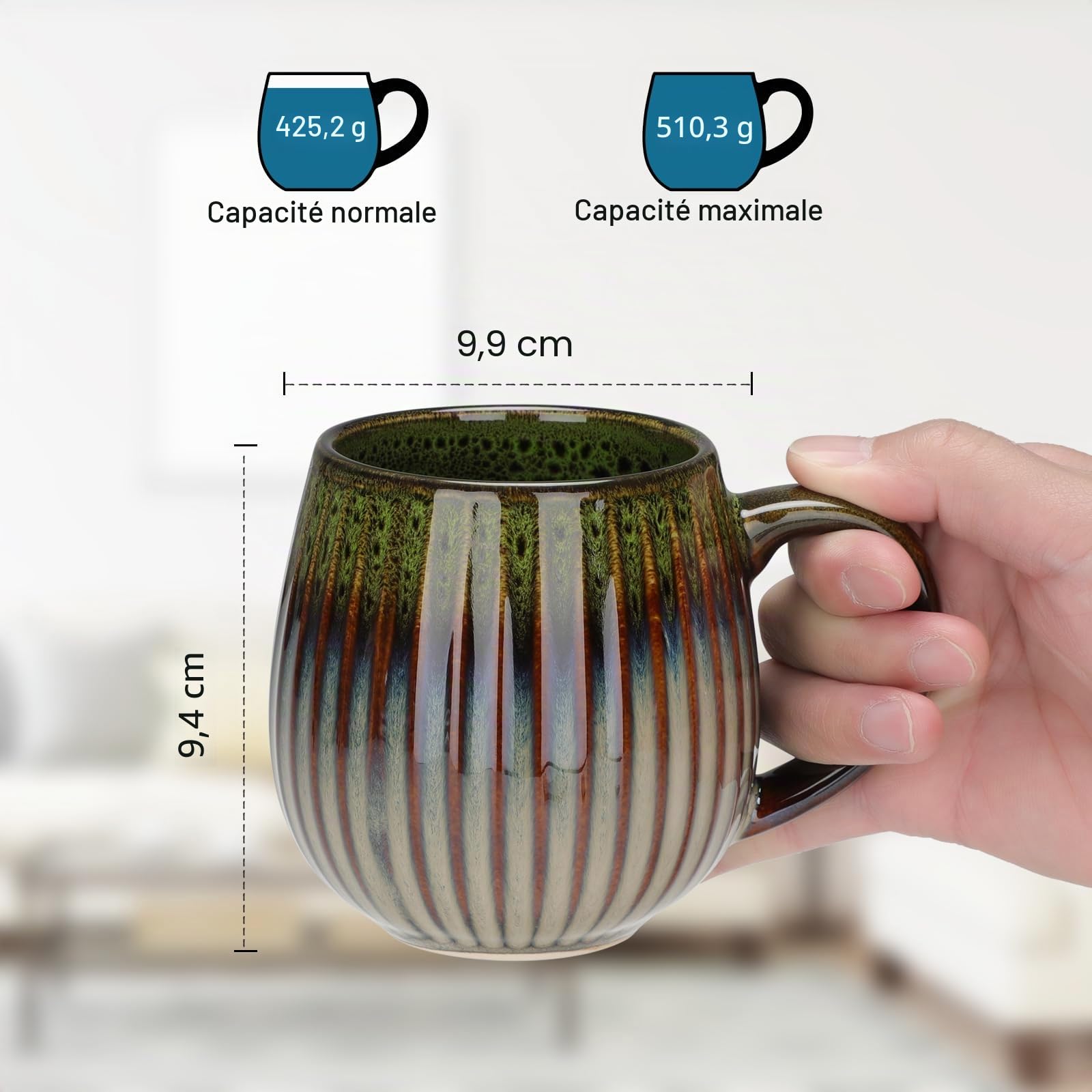 Ensemble de tasses à café en céramique CosyCorner, tasses à café grandes de 507 ml pour la maison et le bureau, tasse en céramique pour le café et le thé (lot de 4 pièces)