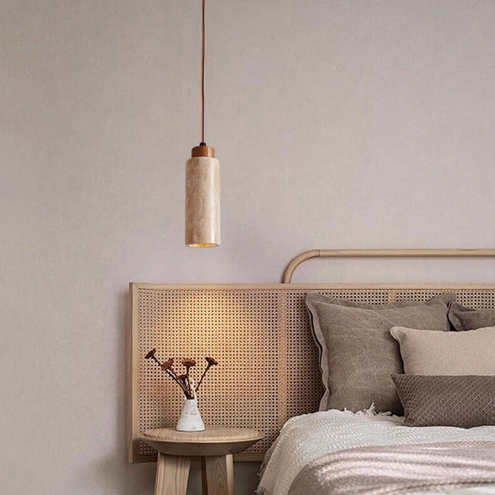 IOEDHW Lampada Sospensione in Marmo Giallo Mini Lampada Cilindro in Pietra Naturale Stile Wabi-Sabi Ideale per Isola Cucina Sala Pranzo Camera da Letto e Bar Luce Calda Compatibile con Attacco