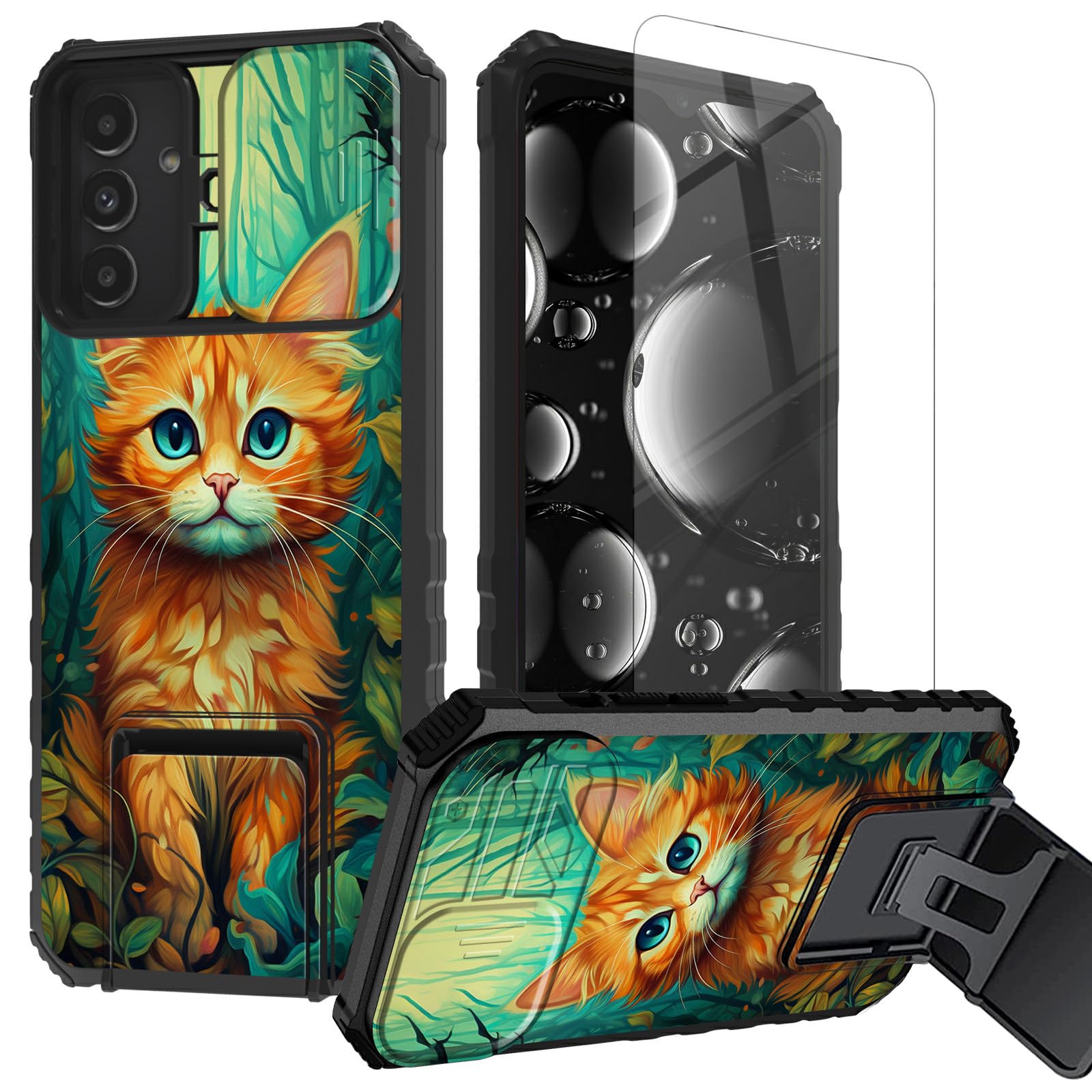 BREIDMKFM for Samsung Galaxy S24 FE Case with Screen Protector & Kickstand & Slide Camera Lens Protector Cover Heavy Duty Dual Layer Rugged Phone Case