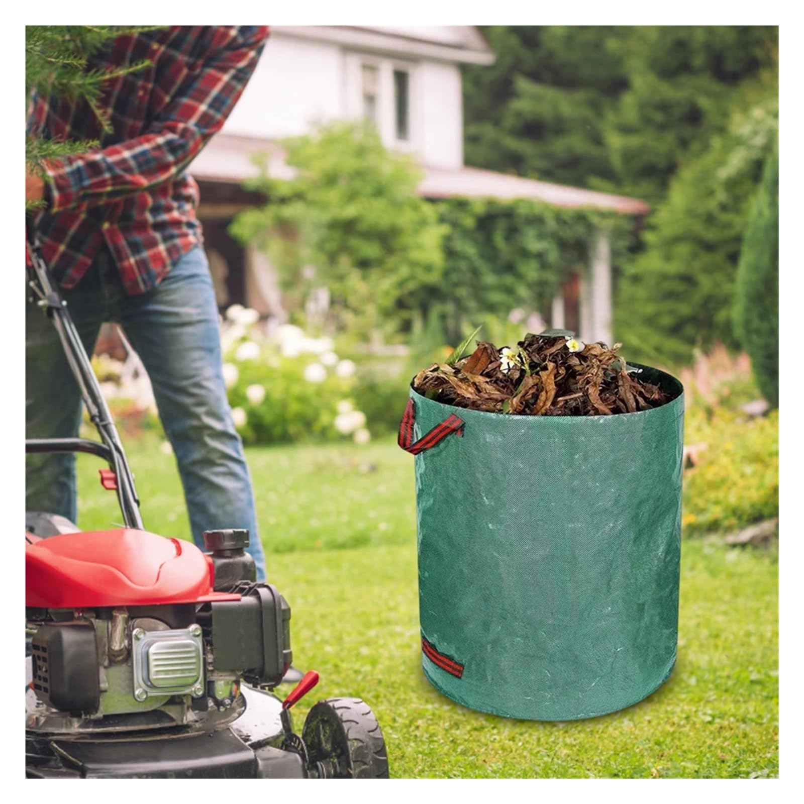 Bolsa plegable for residuos de jardín, gran capacidad, reutilizable, impermeable, tejida en PP para Recoger Plantas, Residuos y Hojas(400L)