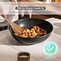 Vista 7 de Juego de utensilios de madera de teca de 6 piezas, cucharas de madera de agarre cómodo para cocinar, juego de utensilios de cocina de madera