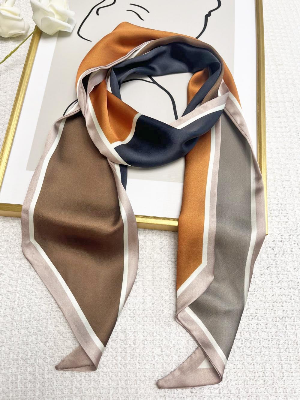 Julunar Hair Scarf for Women Silky Long Neck Head Scarves Purse Bag Scarfs for Handbag Satin Headscarf - Image 4