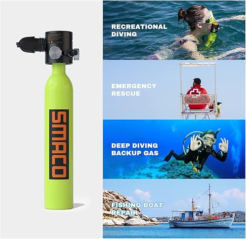 Miniatura 4 de SMACO S300 Plus Mini Scuba Tank 0.5L Portable Mini Diving Tank Reusable Pony Bottle DOT Certified Tank with 5-10 Minutes Backup Diving Air Tank Kit