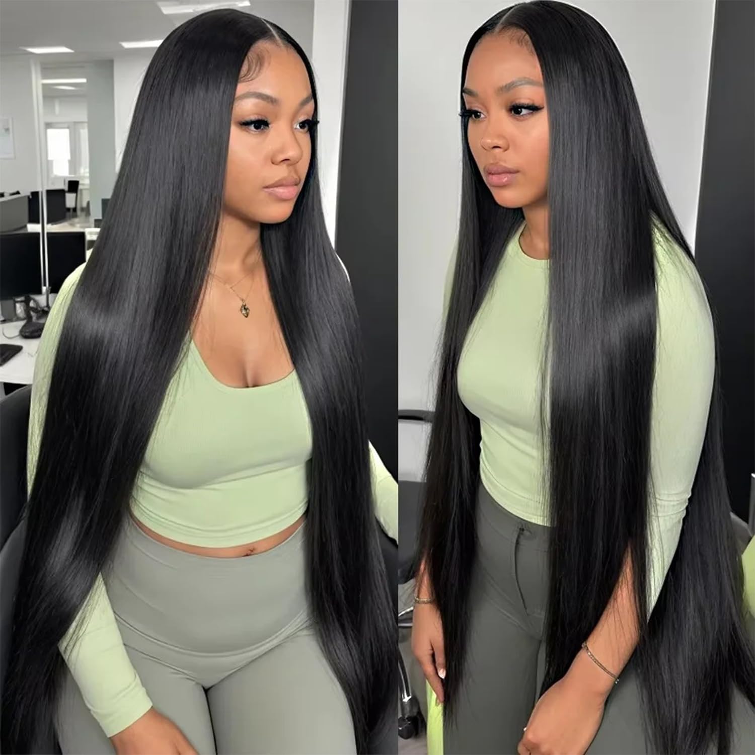 JUBOTIN 36 Inch Glueless Straight Human Hair Wigs for Women 6x4 Straight Lace Closure Wigs Pre Plucked Pre Cut HD Lace Closure Wigs Bleached Knots