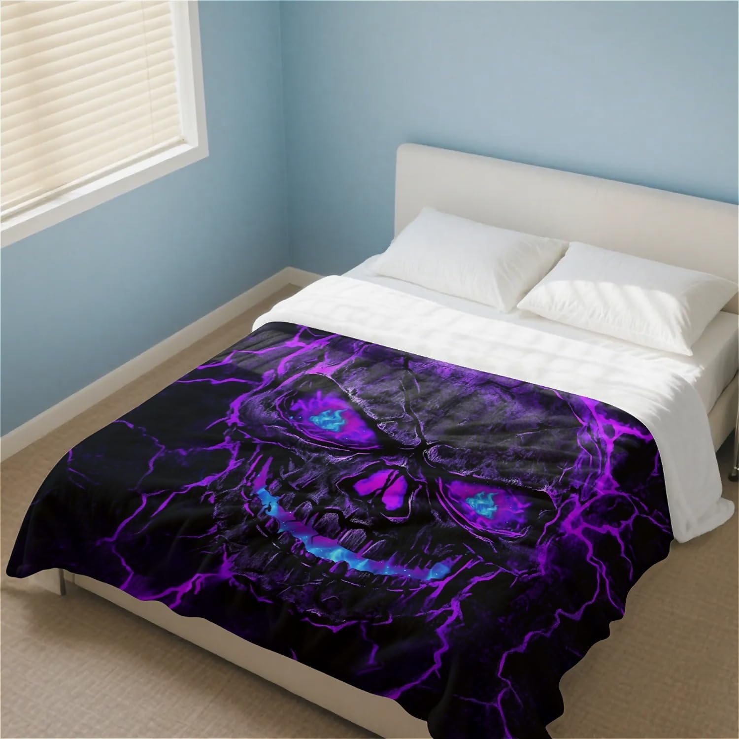 Purple Light Skull Blanket Fleece Throw for Couch Bed Sofa Travel and Camping, Soft Plush Throw Blanket for for All Seasons 60"x80" - Warm Plush Throw Blank for Women, Men and Kids