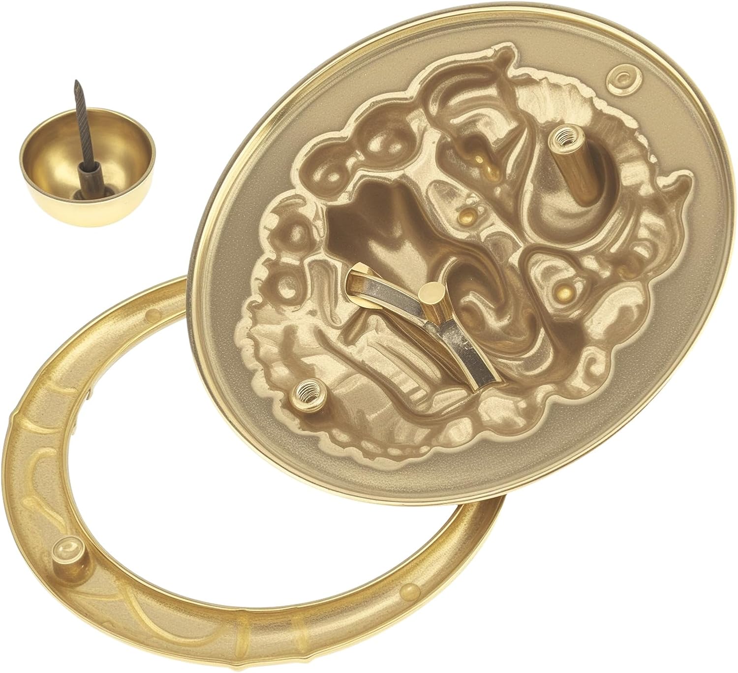 Door Knockers for Front Door,6.7 Inch Solid Brass Lion Head Shaped Vintage Door Knocker with Strike Plate,Heavy Duty Decorative Gate Pull Handle with Mounting Hardware (Gold)