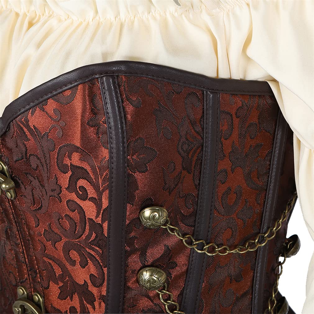Grebrafan Steampunk Halloween Corsage mit Piraten Rock und Bluse | Witziges Korsett Damen Faschingskostüm