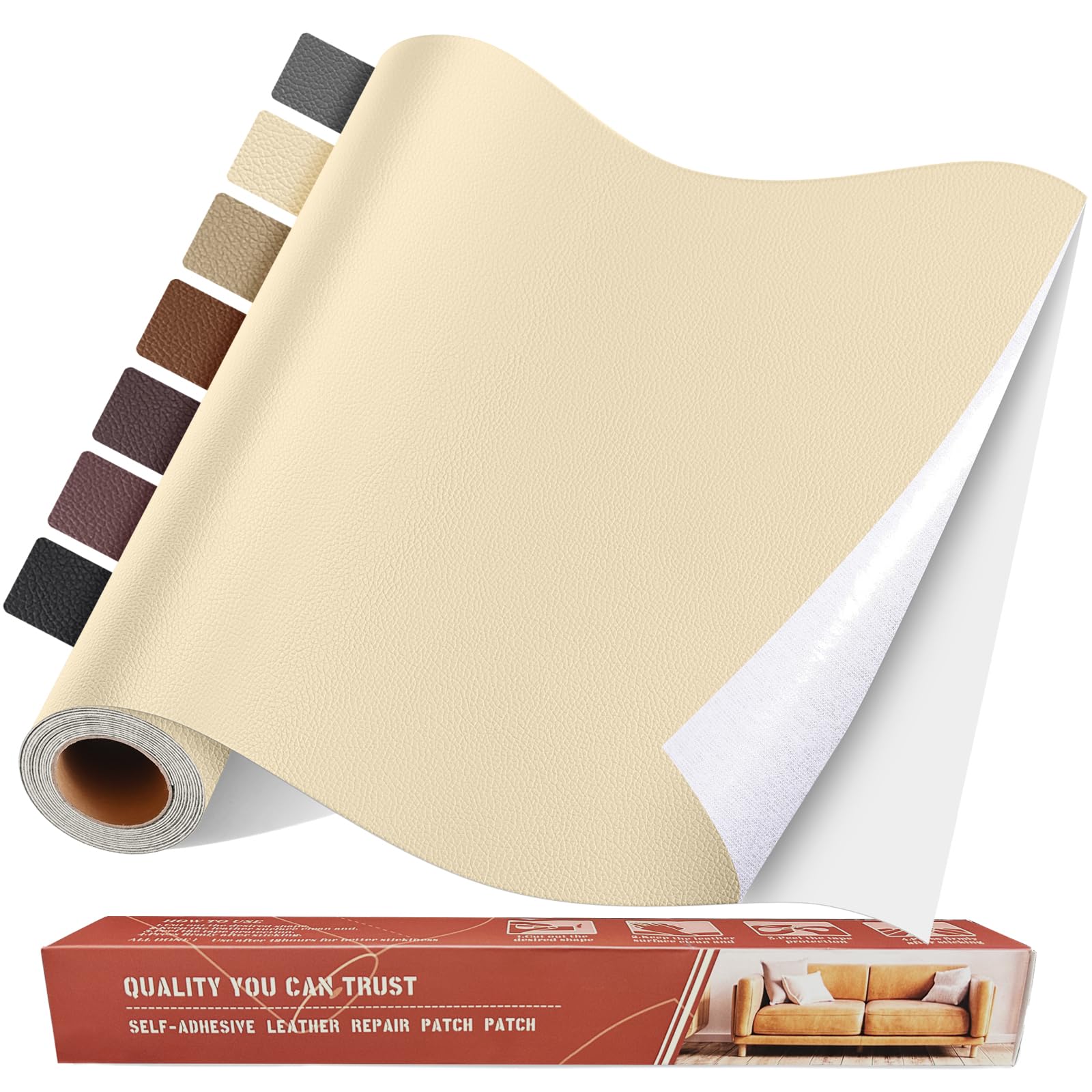 Parche autoadhesivo para reparación de cuero, parches grandes de cuero de 31 x 16 pulgadas, para muebles, kit de reparación de cuero para sofá, asiento de coche, beige claro