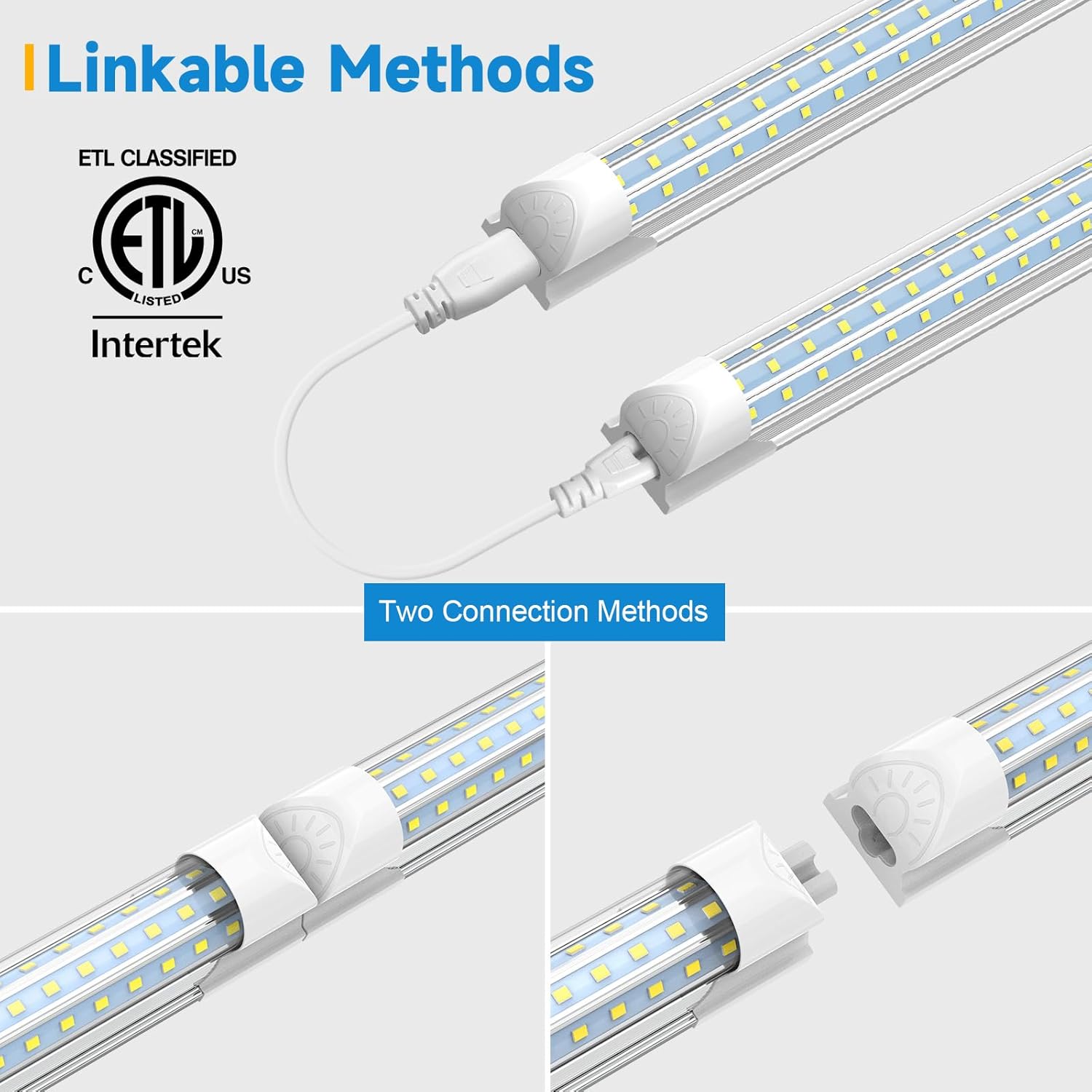 SHOPLED 4FT LED Shop Light, 48W 7200LM 6000K Cool White, D-Shape 300° Beam Angle, Linkable T8 LED Tube Lights Fixtures, 4 Foot Shop Lights for Workshop Garage Workbench, ETL Listed, 4 Pack