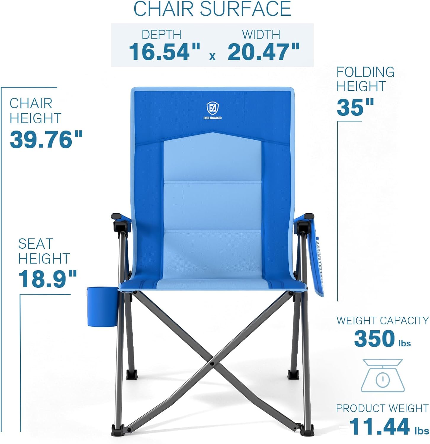 EVER ADVANCED Reclining Camping Chairs for Adult Supports 350lbs Blue image 3