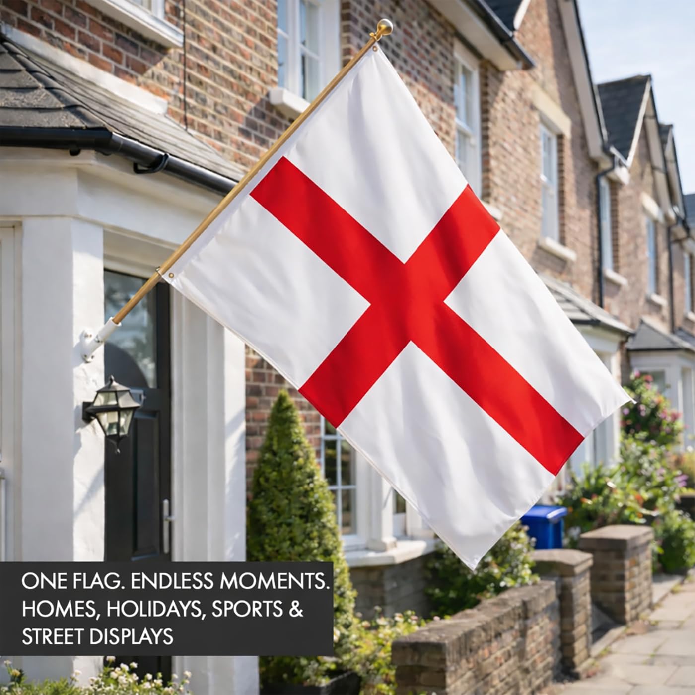 Winston Hide England St Georges Cross Flag 5ft x 3ft (153cm x 92cm) England Flag, Durable Polyester St Georges Flag with Double-Stitched Seams, Brass Eyelets, Fade-Resistant Fly Breeze Flag - 2