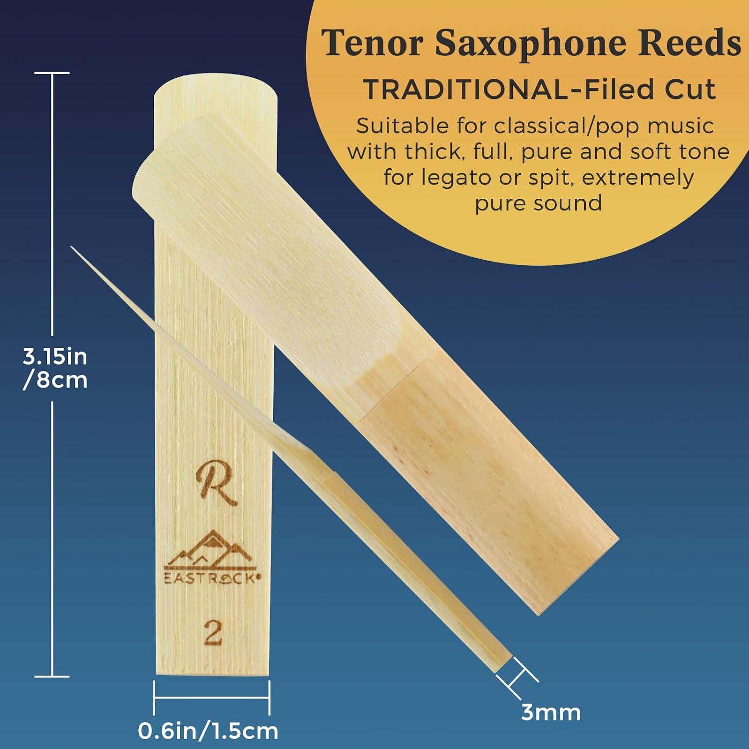 EASTROCK Black/Golden Tenor Saxophone and Traditional Tenor Saxophone Reeds 3.0-5 Pack