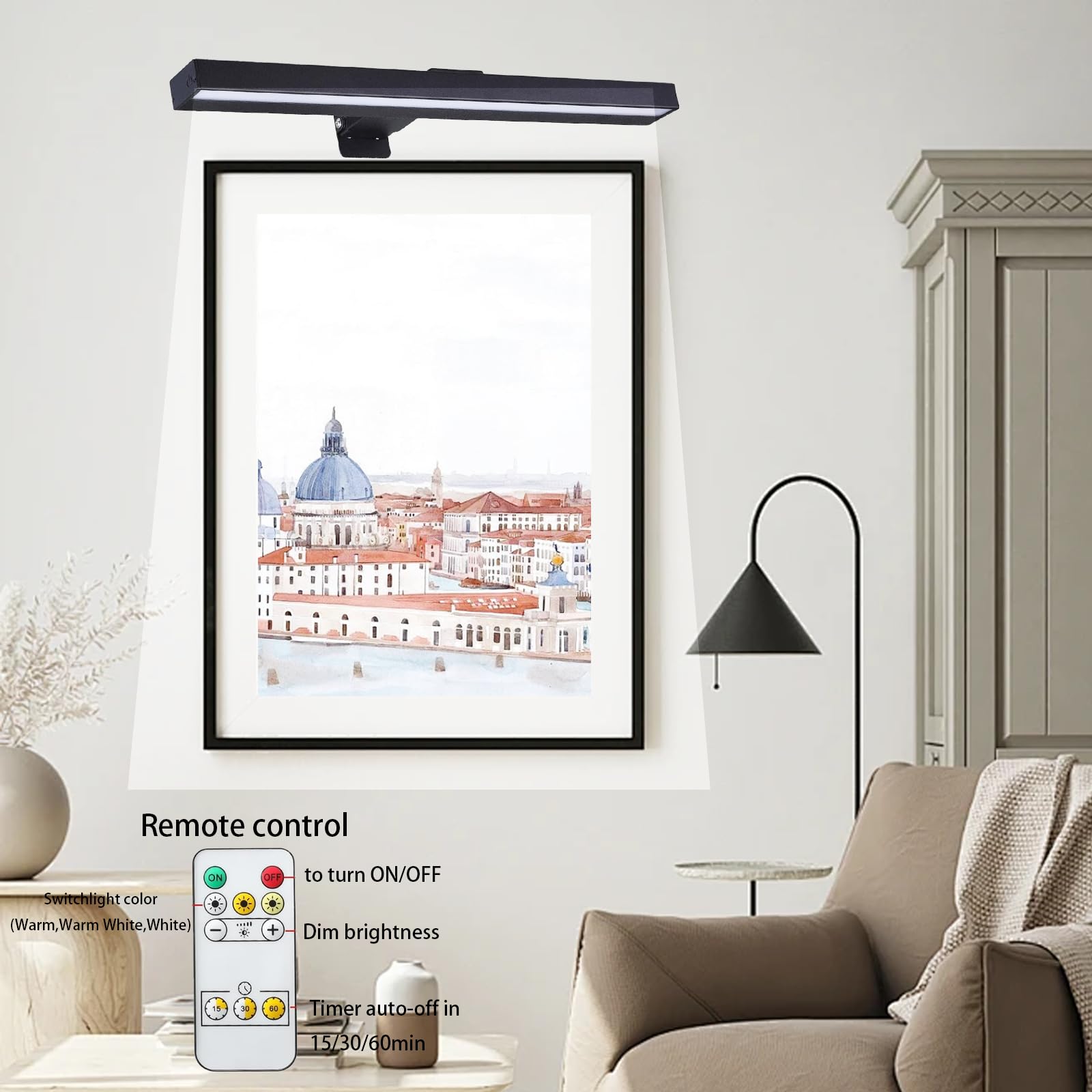 VIGMOJ 2Pack Wireless Picture Light, Dimmable Painting Light with Remote Control - Image 2