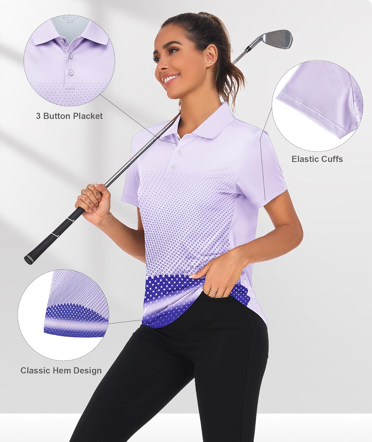 Little Beauty Women's Golf Polo Shirts Short Sleeve Moisture Wicking Tennis Athletic Shirt with 3 Button - Image 5