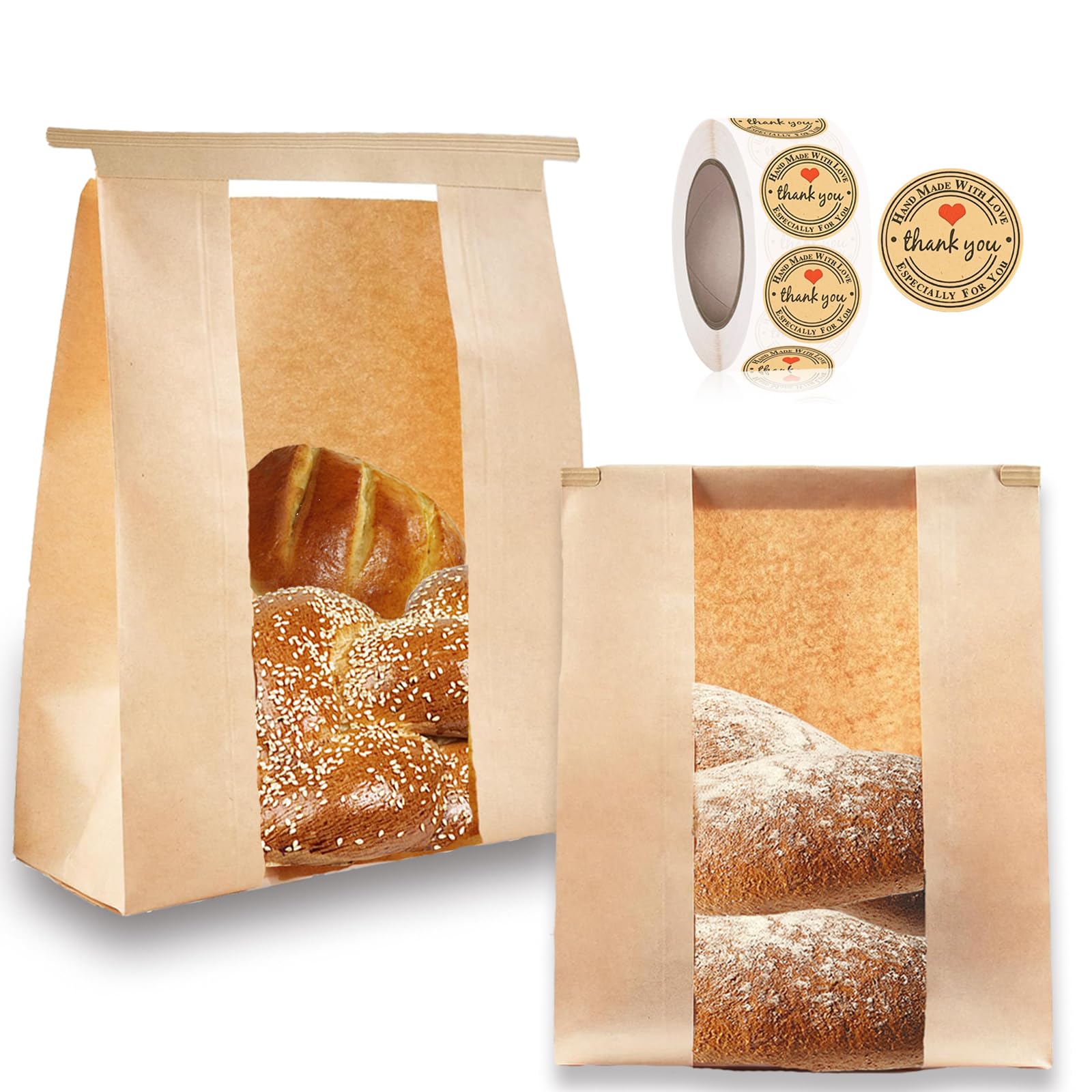 100 Pcs(13.7x8.2x3.5 in) Paper Bread Bags for Homemade Bread, Sourdough Bread Bags with Window, Sourdough Storage Bags for Bread Packaging includes