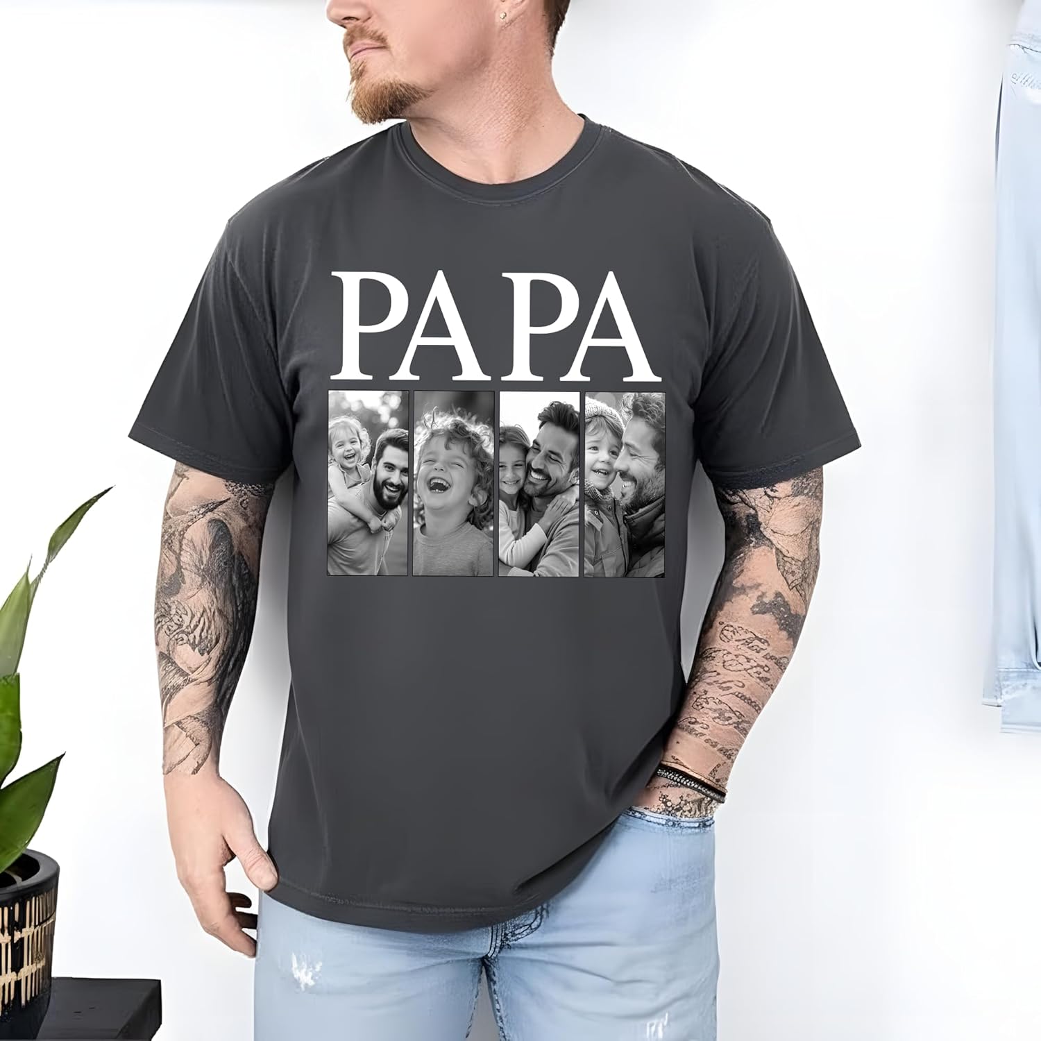 Custom Papa Dad Grandpa Photo T Shirt Personalized Family Father's Day Valentine Birthday Gifts for Dad Grandpa - Image 4
