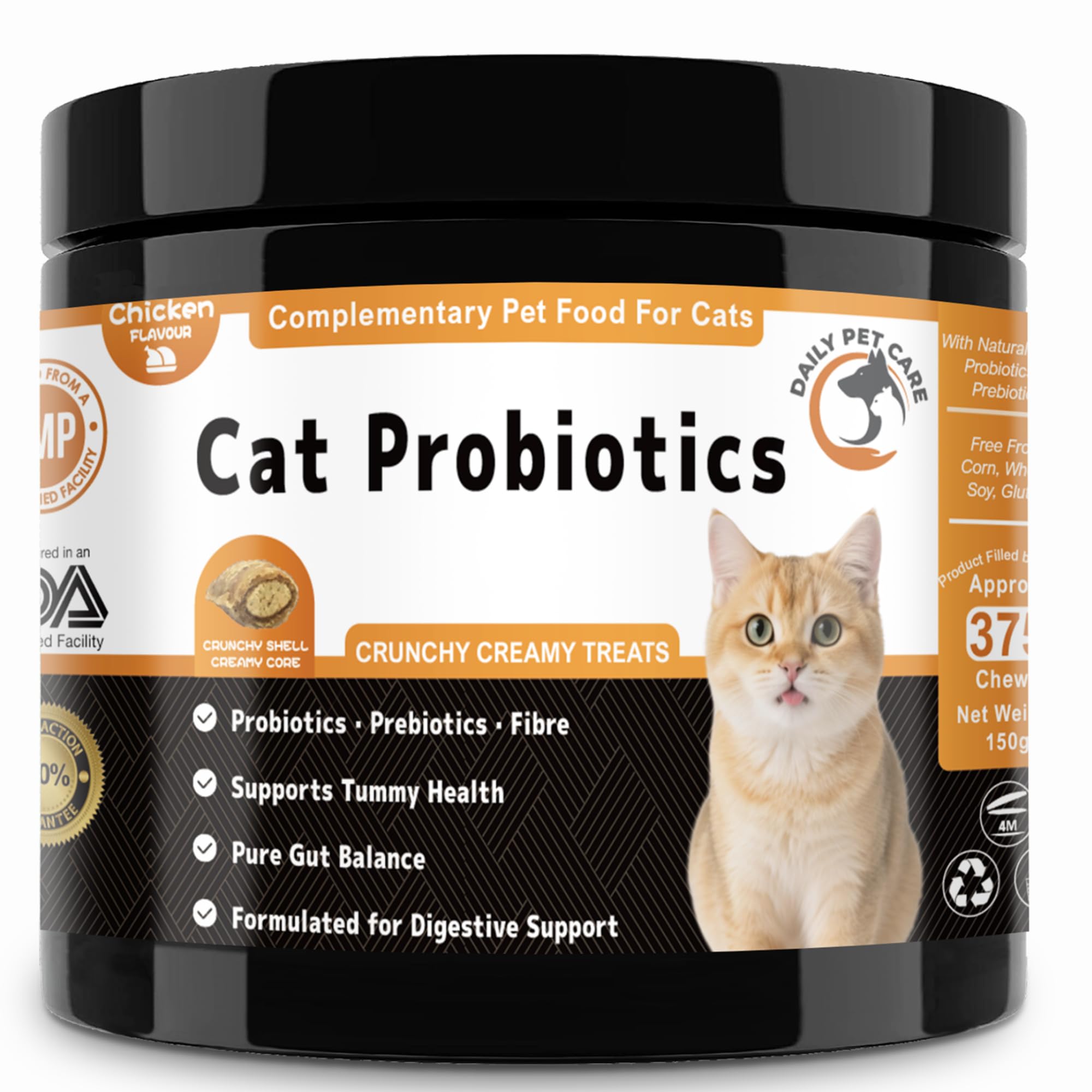 Probiotics for Cats UK, Crunchy & Creamy Cat Treats with 3 Billion CFU, Pumpkin & Salmon Oil, Supports Gut Health