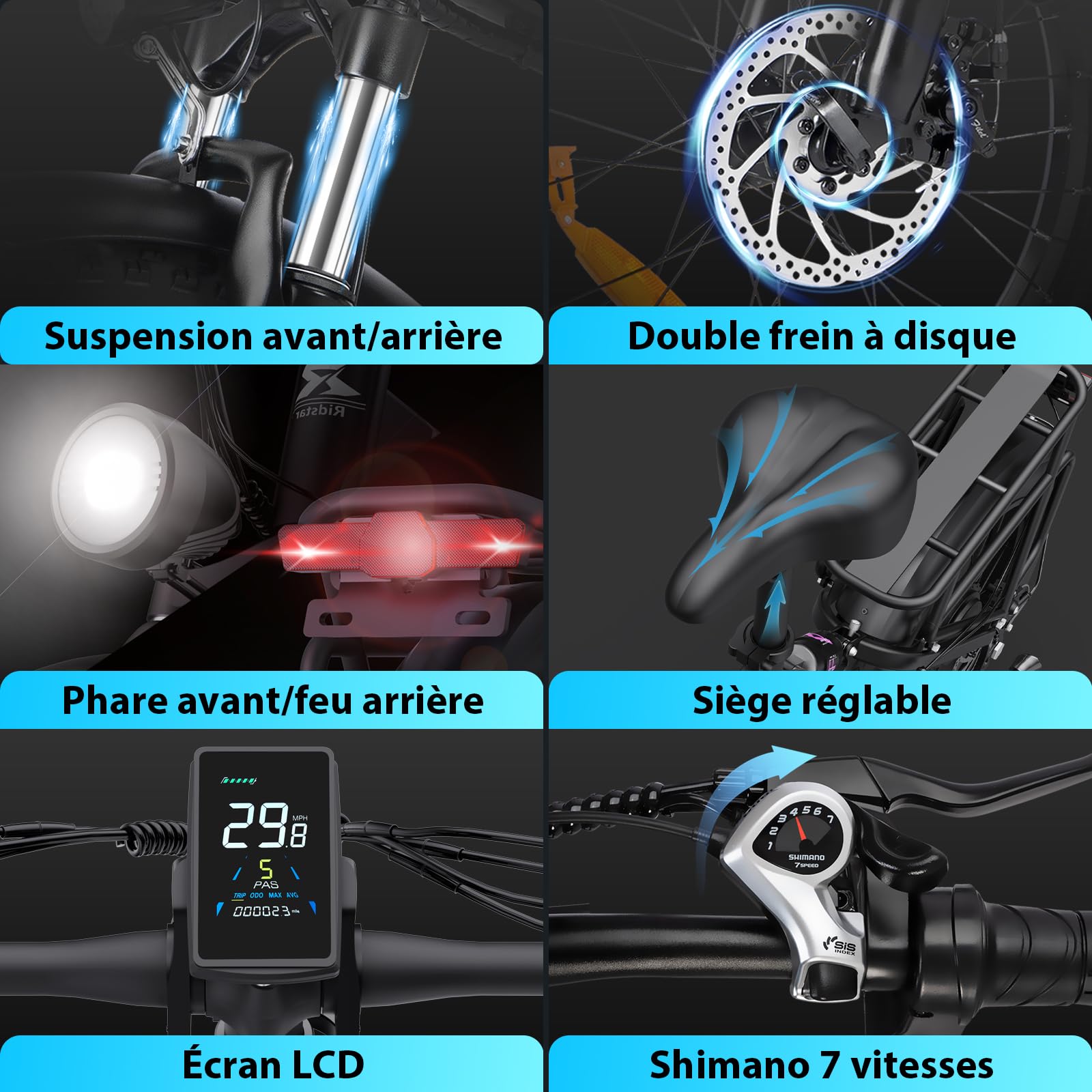 H20 Pro Vélo Électrique Pliable, Autonomie 150km, Batterie Amovible 48V 23Ah, Double Moteur 170Nm, 20" Fat Bike Électrique, VTC 7 Vitesses, E-Bike Double Suspension, Double Disque, Écran LCD