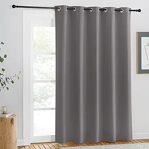 NICETOWN Doorway Curtain Panel for Bedroom - Room Darkening Light Blocking Thermal Insulated Solid Ring Top Blackout Window Drapes for Living Room (1 Panel, W66 x L84, Gray)