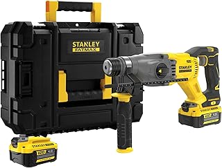 STANLEY FATMAX Martillo SDS-Plus V20 18V, Motor Sin Escobillas, 2J Impacto, 3 Modos (rotativo, percutor y cincelador), Incluye: 2 Baterías 4.0Ah, Cargador, Maletín PRO-STACK, SFMCH900M22-QW