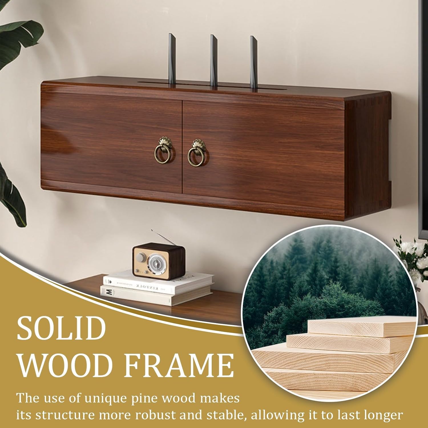 Wall Mounted WiFi Wireless Router Storage Box With Sliding Door,Wooden WiFi Router Hidden Box,Modem Power Strip Cable Management Hider Organizer,for Homes,Living Rooms,Offices(23.6*6.3*7in)