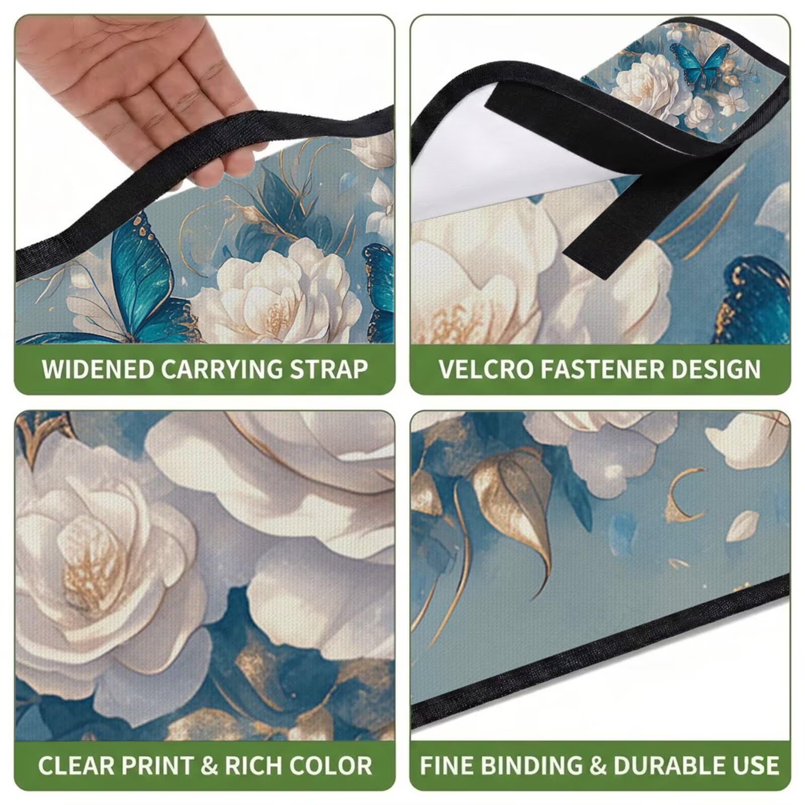 Couverture Pique Nique Grande 200x300cm,Outdoor Couverture Imperméable,Pliable Tapis de Plage Dos en PVC,Picnic Blanket pour Camping Accessoires,Jardin,Parc,Famille - Papillons,Fleurs (2) UZ-989