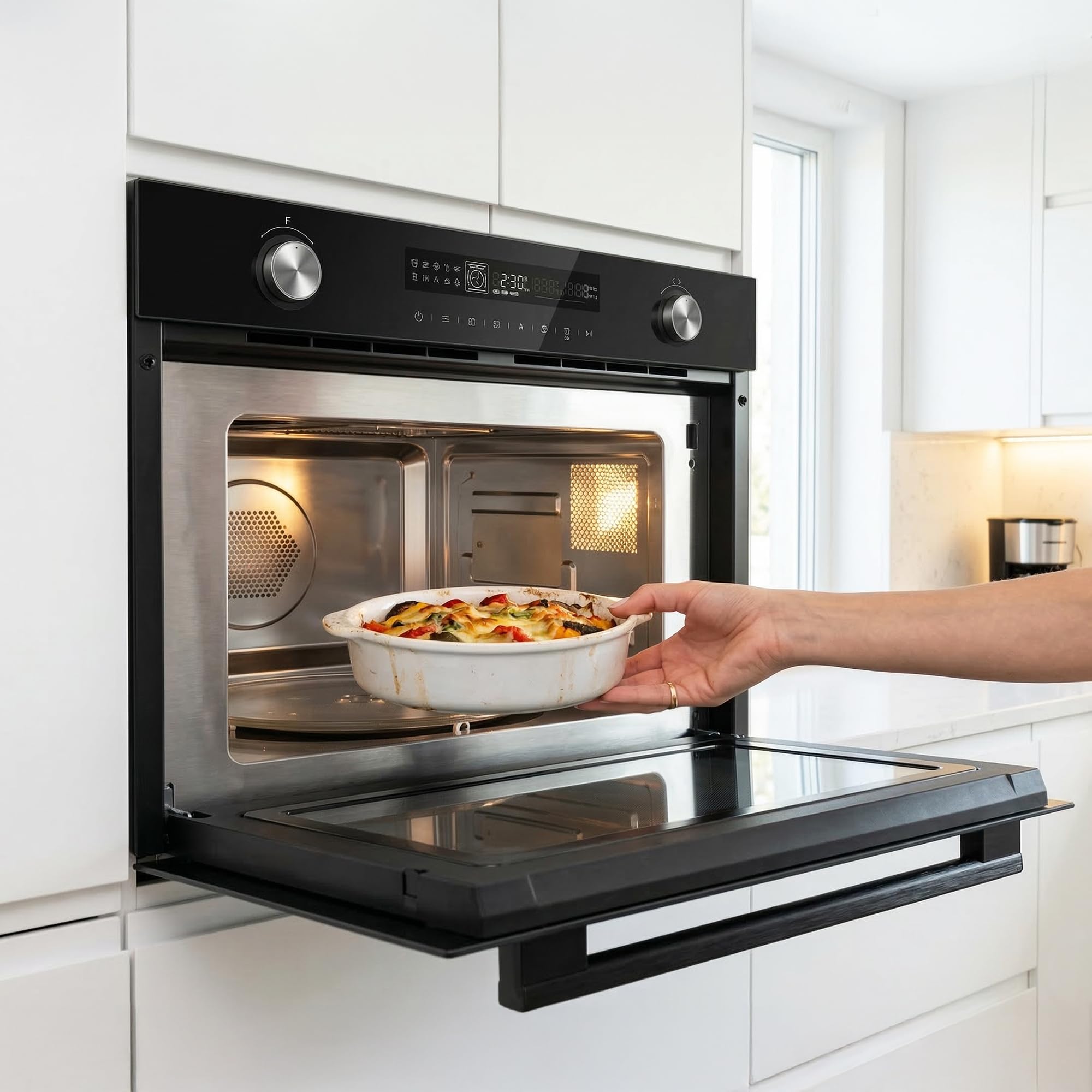 HMW‑MDBI34CTBK – Einbau‑Mikrowellen‑Ofen mit & Konvektion (34 L), leistungsstarke 900 W Mikrowelle, 1100 W, Konvektionsfunktion für gleichmäßige, + 5 Jahre Garantie