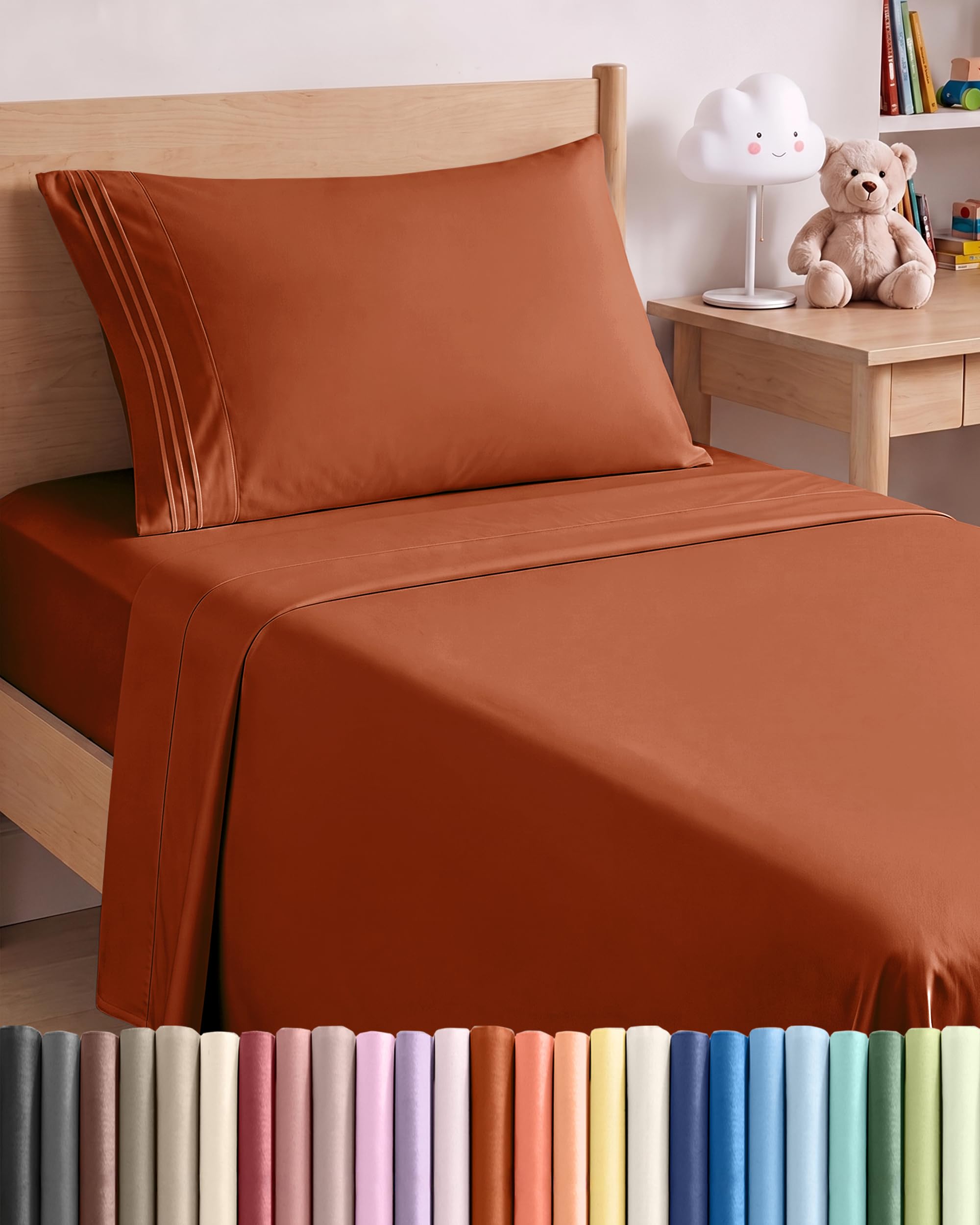 Twin Size 3 Piece Sheet Set - Breathable &amp; Cooling Sheets - Terracotta