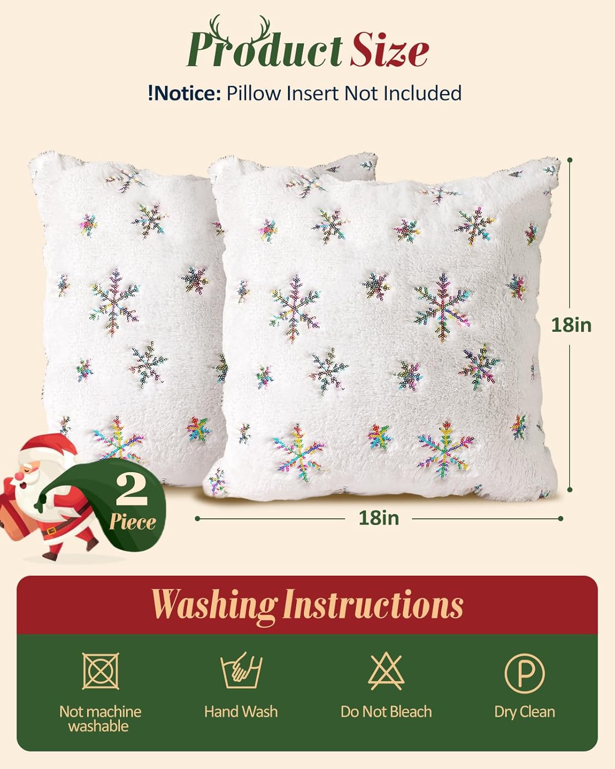 Christmas Pillow Covers 18x18 Inch - Set of 2 Embroidered White Christmas Throw Pillow Cases Soft Plush Faux Fur Snowflake Xmas Decorations Winter Holiday Decor for Home Bedroom Sofa