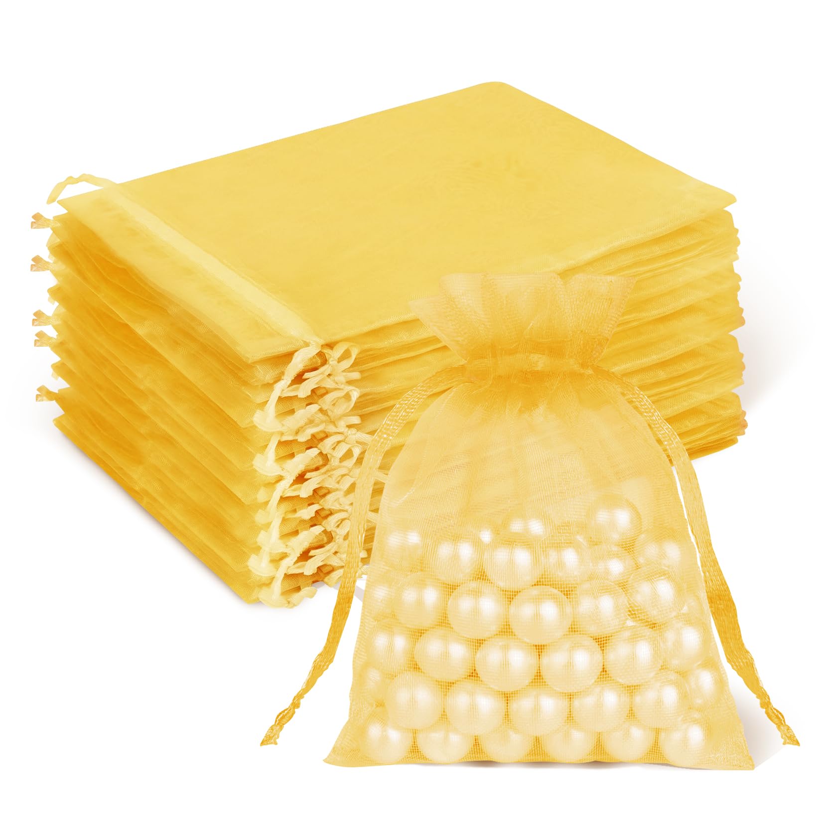 Crweety 50 Pcs Organza Bags 3x4, Gold Small Mesh Gift Bags Drawstring Bulk