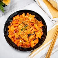 Vista 8 de Pastel de arroz coreano, Tteokbokki, divertido formato y masticable, 1 paquete (2 paquetes individuales) Vegano, sin OMG, sin gluten, fácil