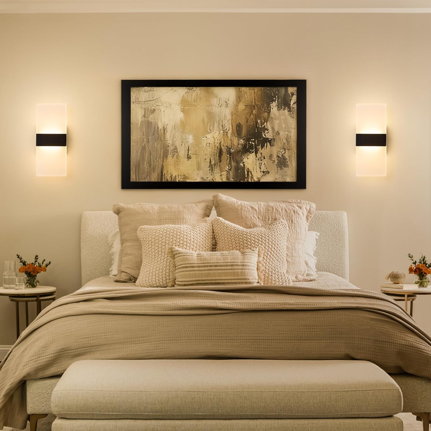 Wall Sconces Set of Two,Modern Black LED Wall Lights,12W 2700K-5000K Adjustable,Hardwired Acrylic Sconces Wall Decor Set of 2,Dimmable Wall Mount Light for Living Room Bedroom Hallway,ETL