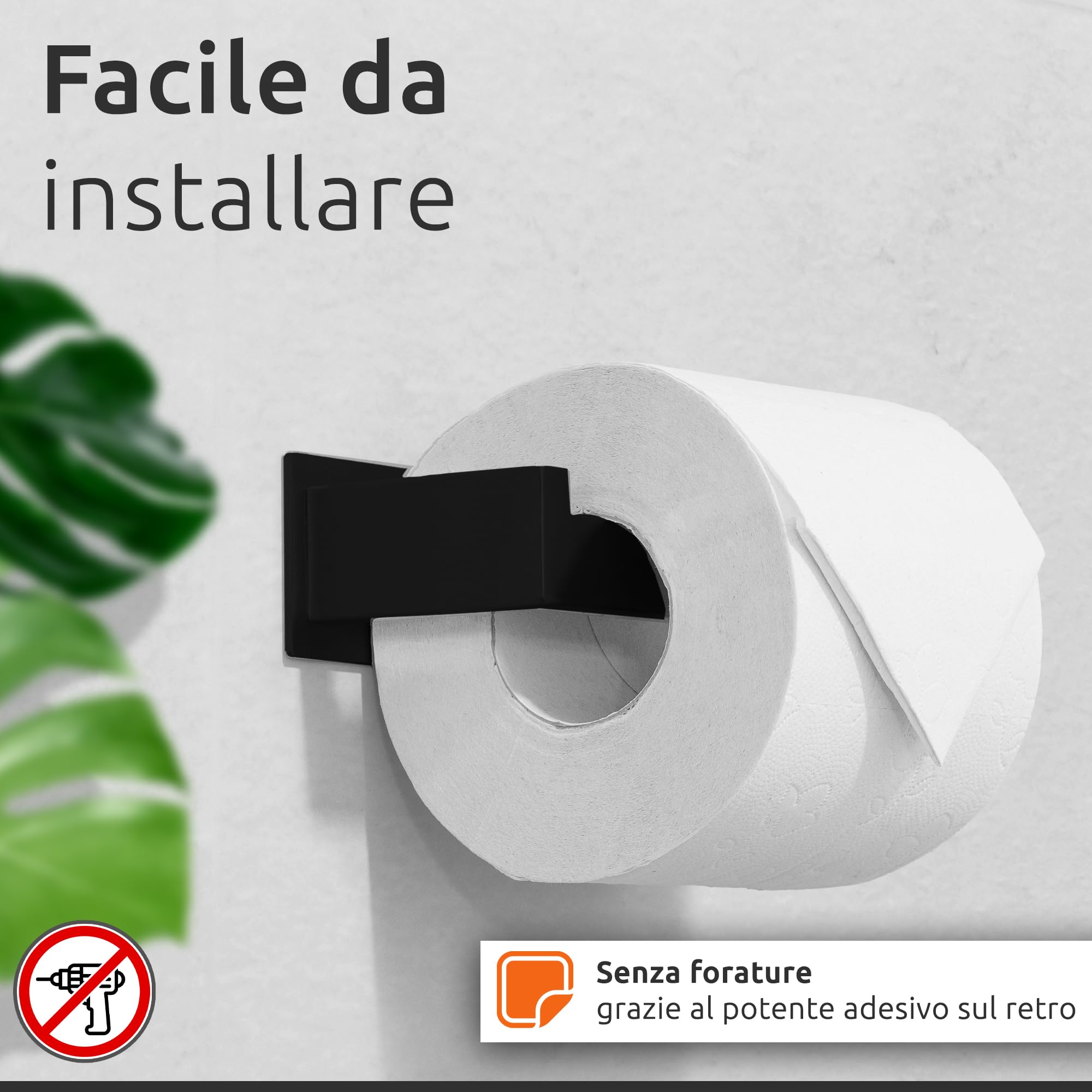 Porta carta igienica, distributore di carta igienica senza fori, con