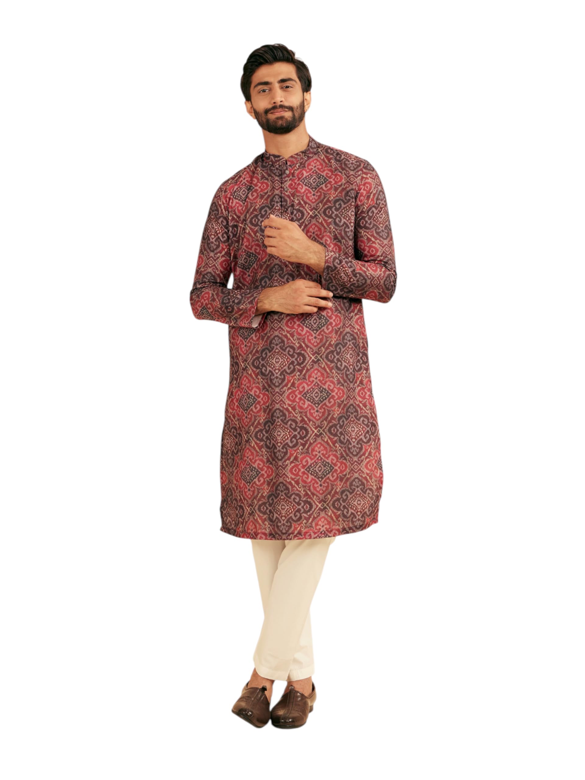 manyavar Men's Cotton Blend Ethnic Motifs Printed Kurta Set (2pcs)-picture-19