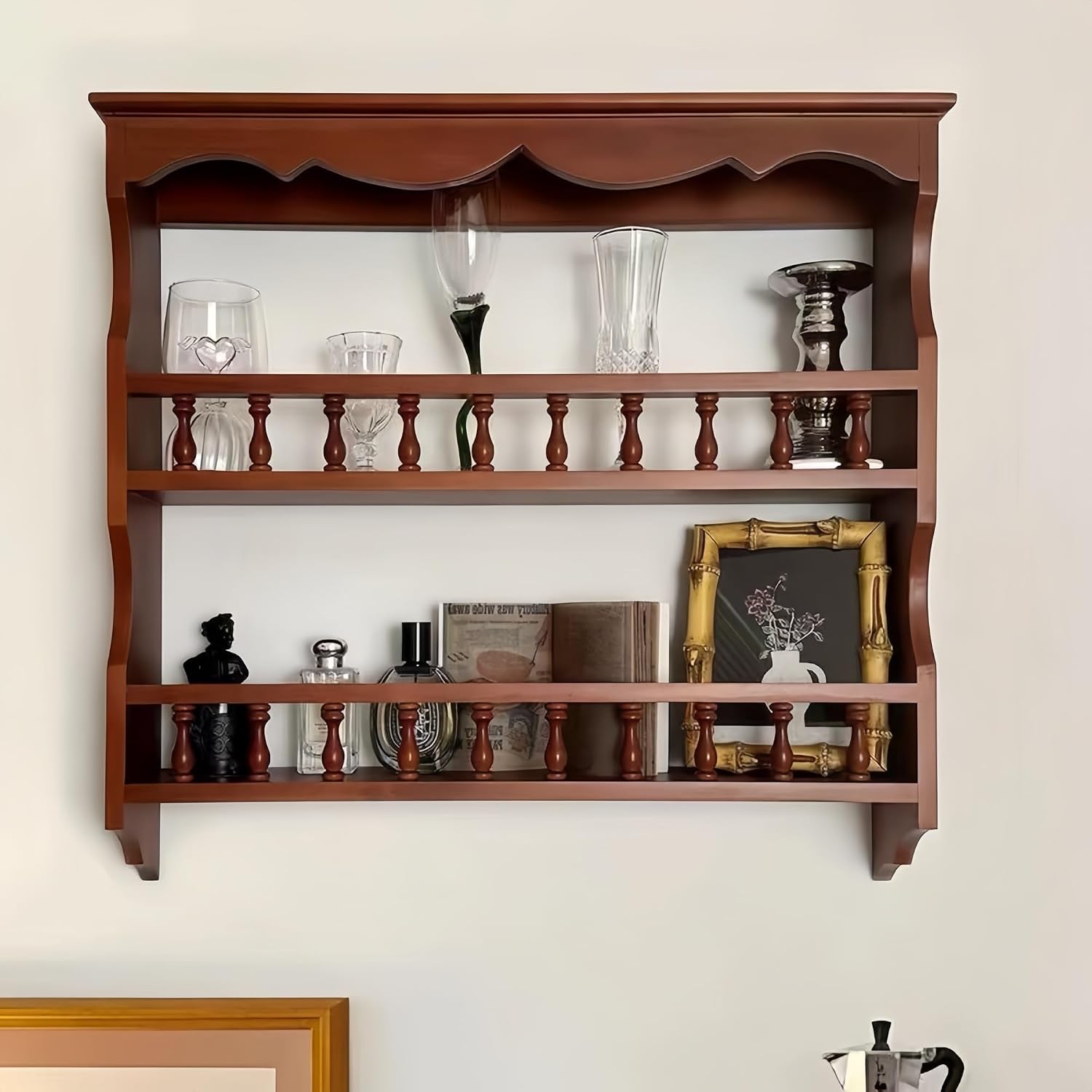 Farmhouse Floating Wall Shelves, Vintage Solid Wood Wall Mounted Storage Display Shelves, 3-Tier Rustic Hanging Decor Shelf for Kitchen, Bathroom Bedroom Living Room Office 26''L x 5.1''W x 24.4''H