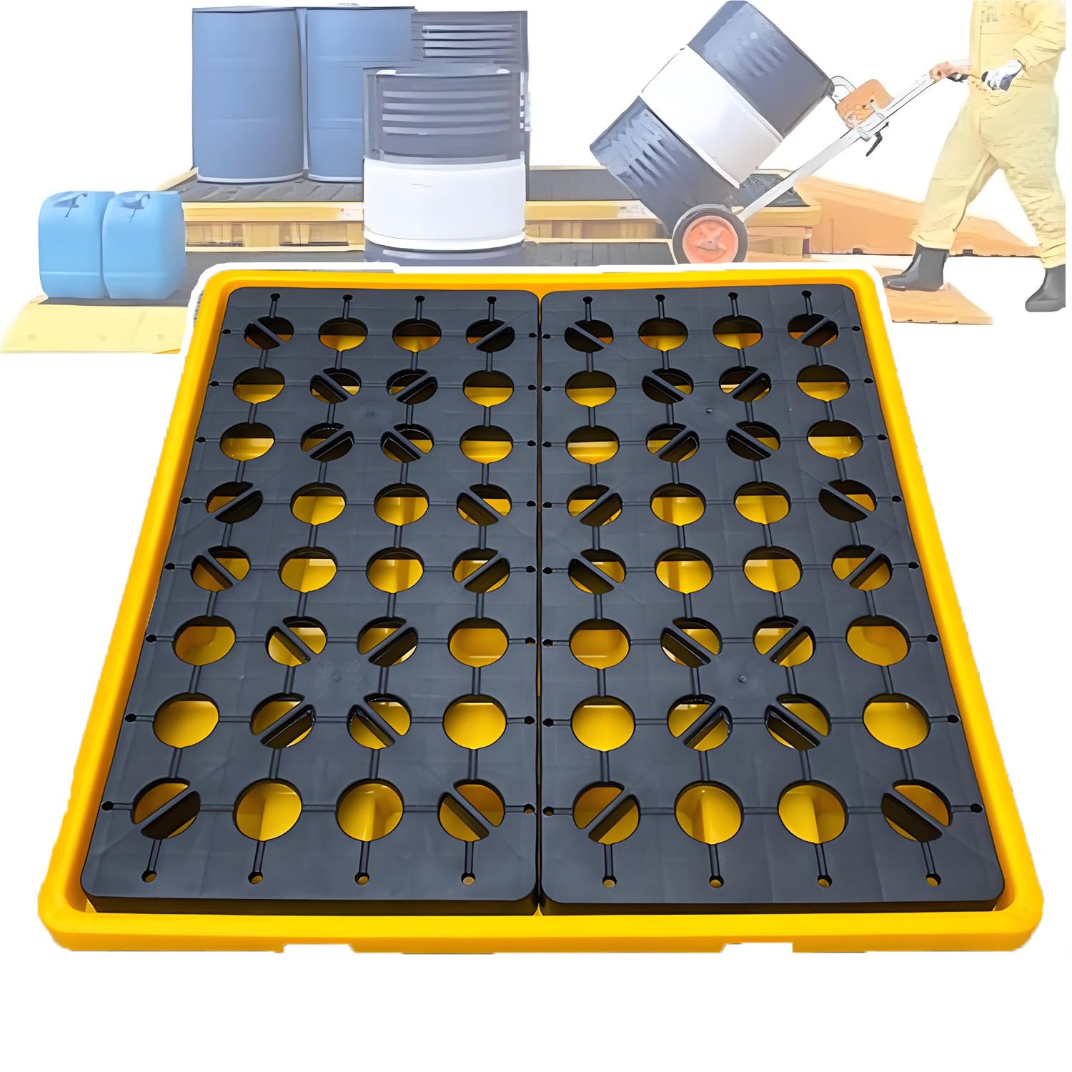 QuinteZhenTially Spill Control Modular Platform,Spill Tray with Removable Grid,Easy-Clean Leak Prevention Drip Pan,Bund Containment Pan,for Industrial Parks Warehouses Factory 335x335x55mm