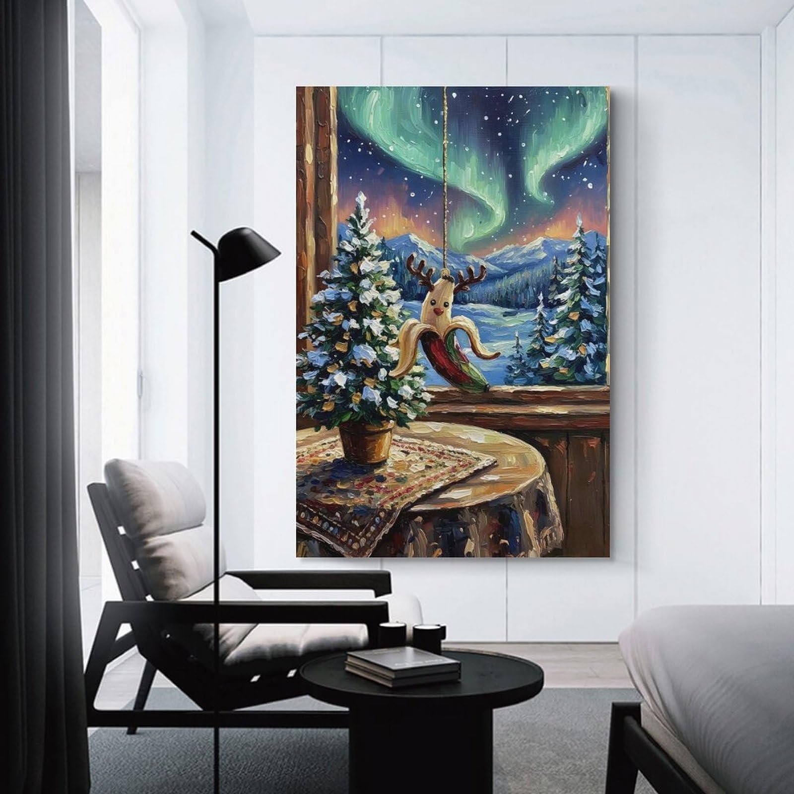 Junmoney Unframe-Style-18 Christmas Banana Reindeer Ornament Painting Room Decor Wall Art 24X36inch(60X90cm), For Lounge Decor, Offices Or Entryway Styling, A Flexible Wall Accent For Shared Spaces