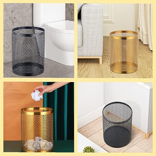 Miniatura 7 de Buyer Star Cubo de basura de malla de metal, papelera pequeña de 9.25 pulgadas, mini cesta de papel de acero inoxidable para oficina, hogar, cocina,