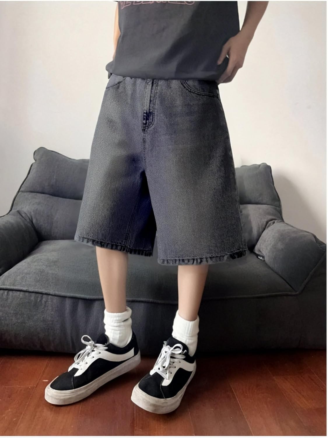 Mens Baggy Jean Shorts Loose Fit Vintage Wide Leg Jorts Y2K Streetwear Hip Hop Casual Denim Shorts - Image 2