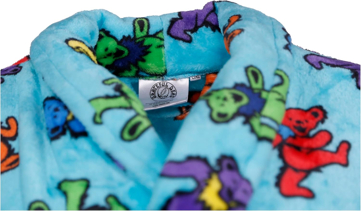 Grateful Dead Dancing Bears Fleece Robe – Official Licensed Cozy Bathrobe for Deadheads, Turquoise Blue