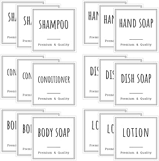 Segbeauty Bathroom Labels for Soap Dispenser, 18pcs 2.5in White Waterproof Removable Self-Adhesive Stickers, Reusable Shampoo Conditioner Hand Soap Lotion Shower Dispenser Bottles Label Stickers