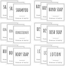 Segbeauty 18 Pièces Autocollants d'Étiquettes de Bouteilles, Blanc Imperméables Pré-imprimés Étiquette de Distributeur de Savon, pour Shampoo, Conditioner, Body Soap, Dish Soap, Lotion et Bai