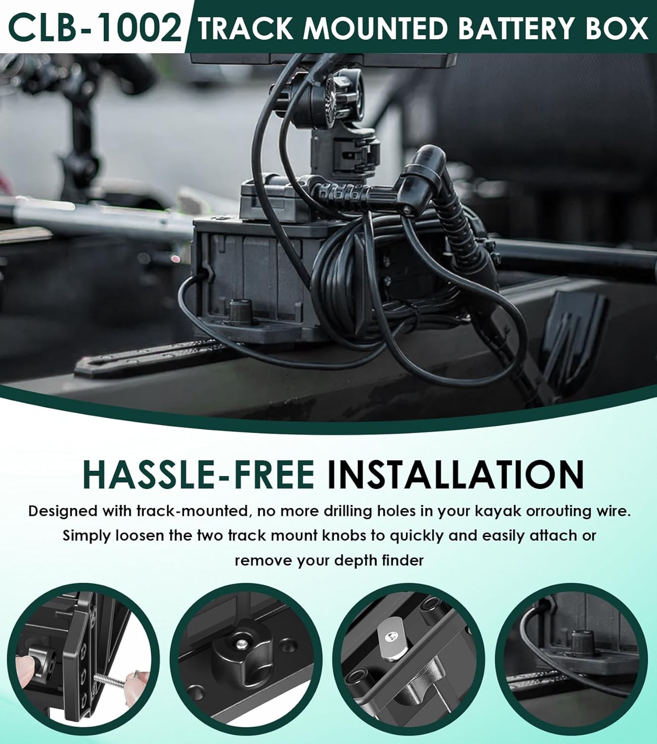 Yoursme Track Mounted Battery Box Replace for YakAttack CellBlok (CLB-1002), for Fish Finders Compatible with Most 7, 9, or 10 Ah 12v Batteries, Fits for YakAttack Switchblade Transducer Arm